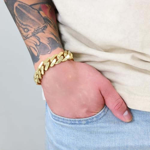 Nuragold 10k Real Yellow Gold Royal Monaco 15mm Miami Cuban Link Bracelet (7.5"-9") Italian Jewelry for Men3
