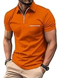 ZITY Golf Shirts for Men Lightweight Moisture Wicking Performance Short Sleeve Sports Muscle Polo Shirt,Orange Large