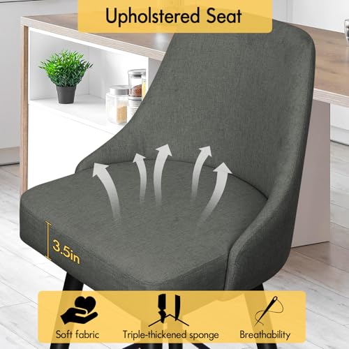 Butacos modernos giratorios ALFORDSON de altura de barra, con respaldo completo y patas metálicas resistentes, tapizados en tela de lino transpirable, para isla de cocina o bar en casa, color gris oscuro, juego de 2 miniatura 3