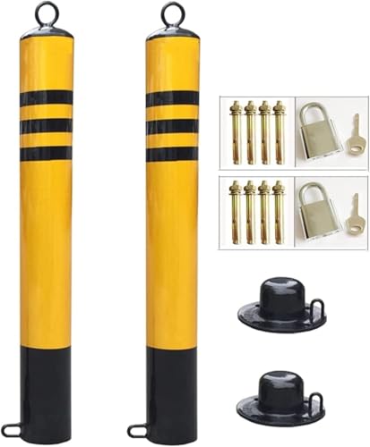 CukUJH Parking Guardrails Pack of 2 Driveway Security Bollards Separable Mobile Post Parking Barrier(76x650mm)