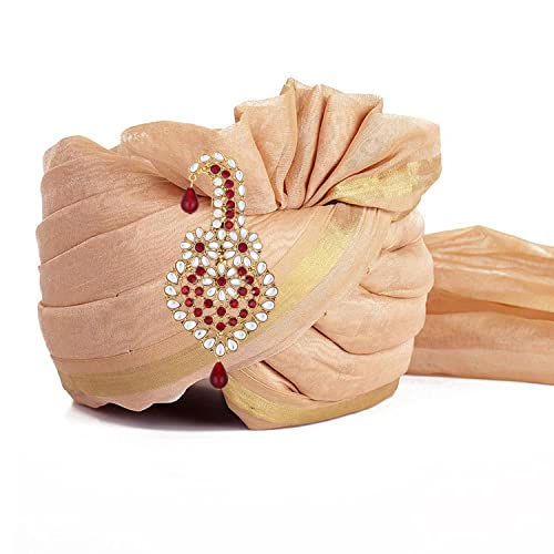 Image of Mahi Maroon and White Crystals Kalangi Brooch for Groom /Men (KL1001002G)