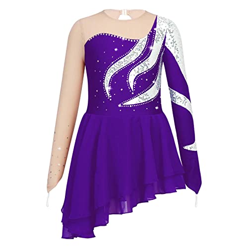 Robe patinage artistique enfant fille asymétrique strass 5-16 ans