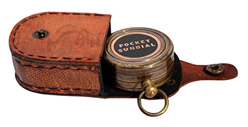 MAH Pocket Sundial Compass, Both Side Handwork on The Bird with Stamped Leather case. C-3170