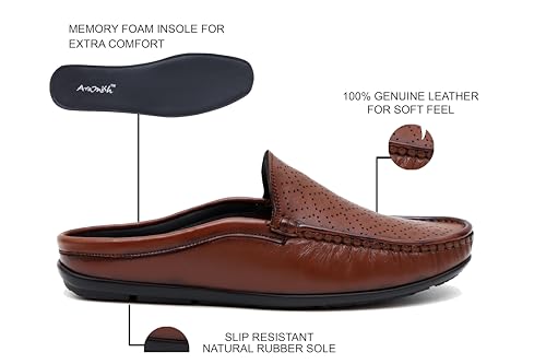 Image of ARAMISH Genuine Leather Loafers Open Back Shoes for Men