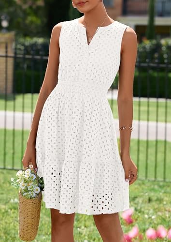 PRETTYGARDEN Women's Summer Dresses 2025 Sleeveless V Neck Eyelet Hollow Out Swing A Line Beach Vacation Sun Dress2