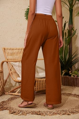 Image of KICZOY Women Flowy Pants Drawstring Waist Wide Leg Palazzo Beach Pants Loose Fit with Pockets