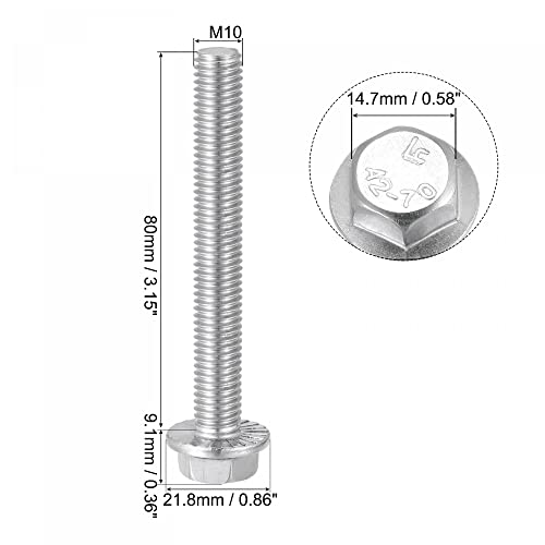 Image of uxcell M10x80mm Hex Serrated Flange Bolts Screws Metric Thread 304 Stainless Steel 6pcs