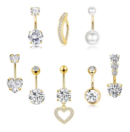 Habselikob Piercing Nombril Acier Chirurgical 14G Piercing Nombril Anneau pour Femme CZ Cœur Papillon Clicker Piercing Ventre Anneau de Nombril Piercing...