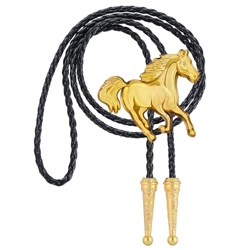 Image of GelConnie Bolo Ties for Men Women Western Cowboy Tie Mens Western Necklace Leather Necktie Gold Bolero Tie Cowboy Necklace