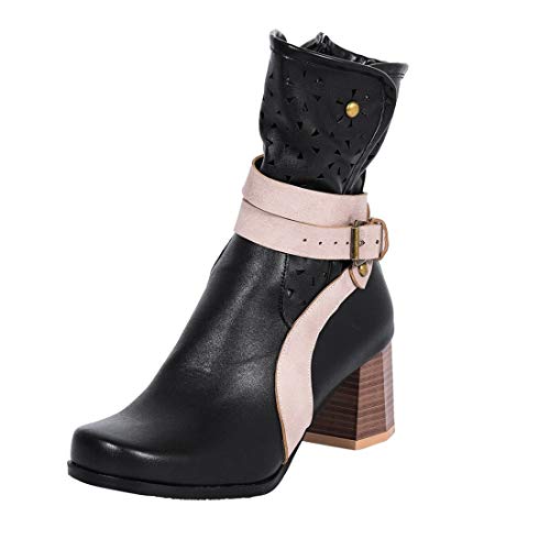 Women winter carved openwork mid heel short boots retro belt buck…