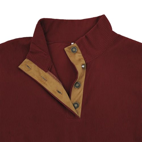 Men's Vintage Corduroy Sweatshirt Loose Long Sleeve Stand Collar Fall Casual 1/4 Button Pullover Sweatshirts4