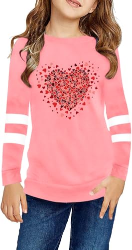 Image of LAZYCHILD Kids Valentine Shirt Girls Valentines Day Shirts Heart Graphic Long Sleeve Striped Tee Tops 5-14 Years