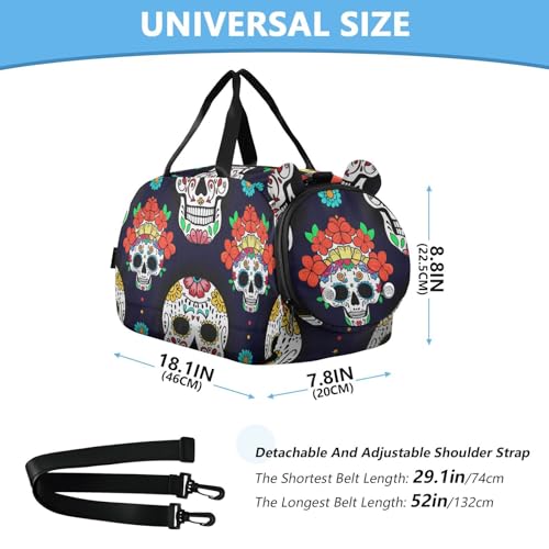 Luminous Sugar Skulls Kids Overnight Duffle Bag,Gymnastics Sports Dance Bag with Shoe Compartment & Wet Pocket, Travel Weekender Tote for Boys & Girls3