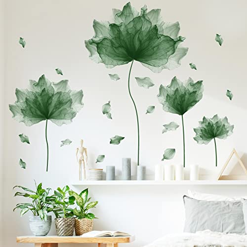 Royolam 39.3'' X 32.6'' Huge Flower Petal Wall Decals Living Room Floral Wall Stickers Removable Peel And Stick Waterproof Wall Art Decor Stickers For Bedroom Bathroom Office (Blackish Green) #TOP1