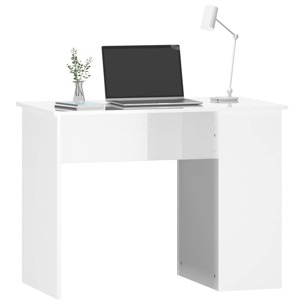 Scrivania bianca lucida, 100 x 55 x 75 cm, scrivania per computer con 2 scomparti, in legno, per studio e ufficio, moderna scrivania da ufficio con spazio per libri e raccoglitori