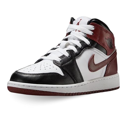 Air Jordan 1 Mid SE Big Kids' Shoes (HF3193-102, White/Black/Dark Pony) - Main Image