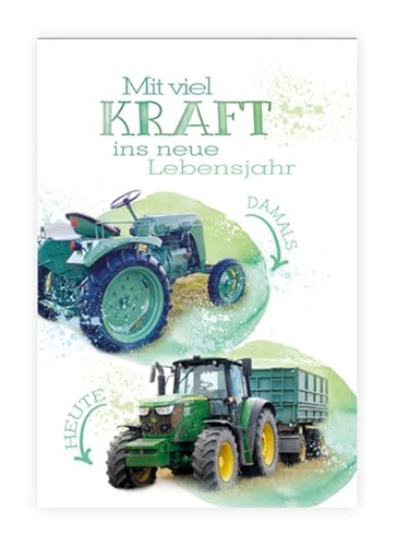 KE - Glückwunsch-Karte zum Geburtstag für Männer, mit Umschlag, DIN B6, Geburtstagskarte Mann, Motiv: Oldtimer Traktor - Moderner Traktor KE - Glückwunsch-Karte zum Geburtstag für Männer, mit Umschlag, DIN B6, Geburtstagskarte Mann, Motiv: Oldtimer Traktor - Moderner Traktor