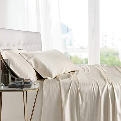 Image of Ivory Cream Bedsheet with 4 Pillow Covers 400TC 100% Egyptian Cotton Premium 5 Piece Bedsheets Super King Size