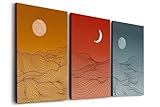 Abstract Mountain Framed Canvas Wall Art Boho Neutral Landscape Wall Decor Modern Mid Century Line Art Paintings Japandi Home Decor Minimalist Sun and Moon Prints Japanese Nordic Pictures Set of 3