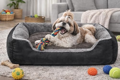 Image of SITSNOOZE Reversible Orthopedic Donut Dog Bed Large Size for Pets 10 to 20 kg Washable Cotton Sofa for Labrador, German Shepherd and Golden Retriever (Black, L)