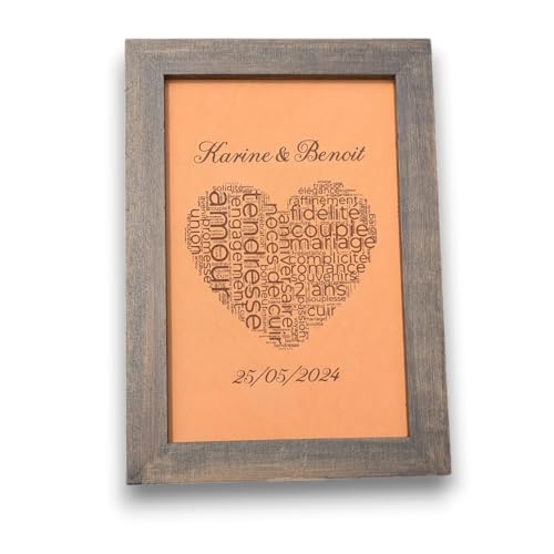 Cadre 10x15 noces de cuir - Impression sur cuir véritable pour anniversaire 2 ans de mariage