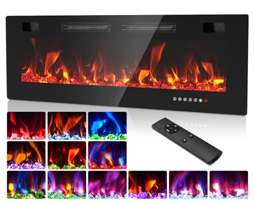ONBRILL 50” Electric Fireplace Insert, Ultra Slim Fireplace with 2