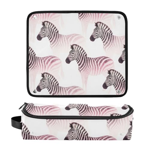 Bolsa de viaje para herramientas de cabello con tapete resistente al calor impermeable para planchas y rizadores de pelo, organizador de viaje para herramientas calientes, estilo con estampado acuarela rosa de cebras miniatura 3