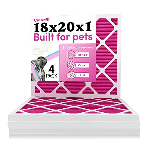 Image of 18x20x1 Air Filter by Colorfil | Color Changing Filters for Cat and Dog Odor | MERV 8 Furnace AC Filter for Pet Hair and Dust | 17.5 inchx19.5 inchx0.75 inch Exact Size | Pack of 4