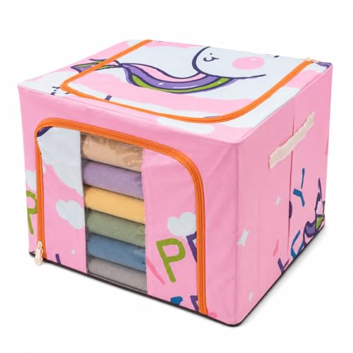 Image of DecorTwist Cloth Storage Organiser Box with Zipper Window | Foldable Wardrobe Storage | Dustproof & Stackable Style 15 (Style 14, Pack of 1)