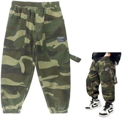 KISBINI Kids' Cargo Pants, Boys, Long Pants, Cotton, Juniors, Casual, Solid Color, Breathable, Flexible, Elastic Waist, Elastic Hem, Sportswear, Cool, 100-160