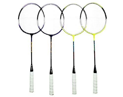 Image of Klapp Single Shaft Badminton Set - 4 Badminton Rackets with 10 Shuttlecock (with Net) - Multicolour