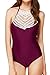 CUPSHE Women's Crochet Halter Padding One Piece Swimsuit Medium Burgundy
