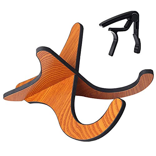 Ukulele Stand Universal Wooden Thicken Plywood X-Frame Style Portable String Instrument Holder for Mandolins Banjos Violins with Alloy Capo Gift (Ukulele Stand)