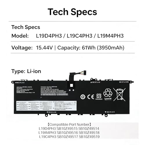 Image of L19D4PH3 L19M4PH3 L19C4PH3 Battery for Lenovo Ideapad Yoga Slim 7 Pro-14ITL5 Pro-14ARH5 Pro-14ACH5 Pro-14IHU5 Pro-14IAP7 Series Compatible with SB10Z49515 SB10Z49516 SB10Z49517