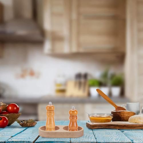 Gorgecraft AJEW-WH20006-02-US16 Wooden Salt And Pepper Mill Tray Acacia Wood Tray Peper Mill Holder Mills & Shakers Salt & Pepper Grinder Rest thumb #4