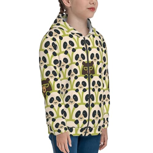 Brown Bear in Panda Kids Pullover Hoodies Boys Zip Up Sweatshirts Girls Athletic Clothes with Pocket4