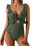Yutdeng Bañador Mujer Reductor Barriga Traje de Baño Una Pieza con Volantes Vientre Plano Bañador Push Up con Relleno Ropa de Baño Mujer Bañadores Reductores Tallas Grandes Swimsuit Women,Verde,S