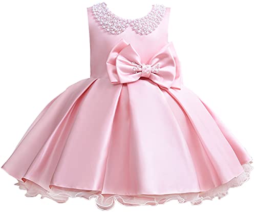Toddler Baby Little Girls Pearls Embroiderd Beaded Tulle Birthday Party Pageant Christing Dress,Pink,12M