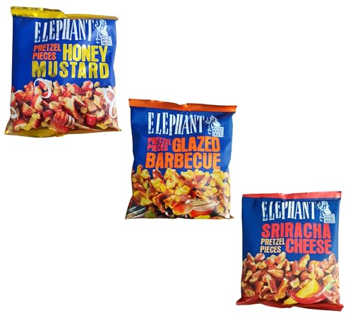 Elephant Pieces Honey Mustard Brezelstücke Mit Honig- Senfgeschmack 125g | Elephant Pieces Sriracha Cheese Brezelstücke Mit Sriracha- Käsegeschmack 125g |Elephant Pieces BBQ 125g