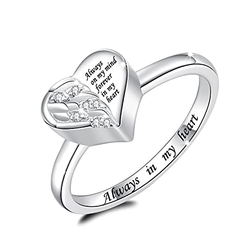 IOHUPCI 925 Sterling Silver Cremation Urn Ring Holds Loved Ones Ashes Angel Wing Heart Cremation Keepsake Ring Jewelry for Pet Human Ash (8)
