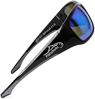 Fishoholic BiFocal - x1.5 x2.0 x2.5 ( Reader ) Magnification - Polarized Bi-Focal Fishing Sunglasses - Free Case & Pouch - UV400 Great Fishing Gift (Vx1.5_GB-BLU-gry)
