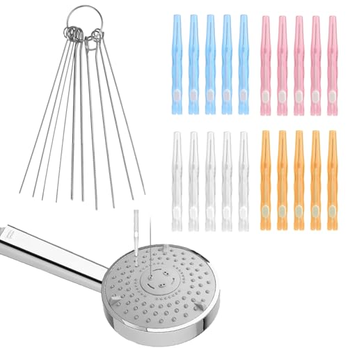 Image of 30pcs Shower Head Cleaner Tools, Shower Head Cleaning Brushes Showerhead Cleaner Picks Anti-Clogging Cleaning Brush for Bathroom Small Hole Gap Nozzles (Blue, Orange, Grey, Pink)