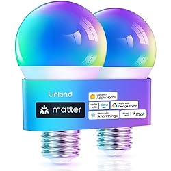 Bombillas Inteligentes En Leroy Merlin Linkind Bombilla Inteligente Alexa, Matter Bombilla Inteligente WiFi LED E27, Bombilla Multicolor RGB/RGBTW 1800K-6500K, Compatible con Alexa Google Home, 9W equivalente a 60W, paquete de 2