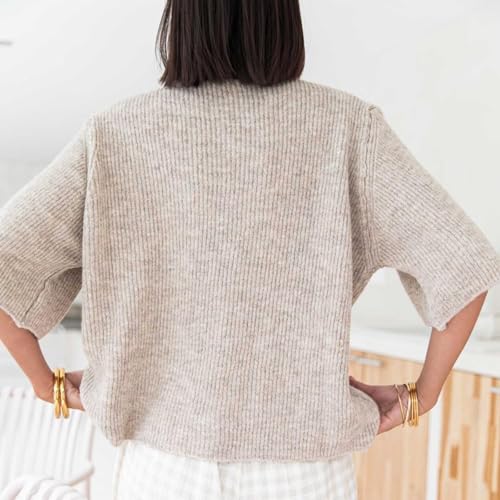 Image of Women Short Sleeve Sweater Cropped Cardigan Button Front Knit Chunky Vest Trendy Y2k Preppy Girl Knitted Top Shirt Dark Khaki