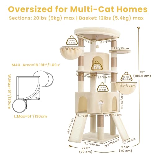 Torre para gatos Beige Vibrissia 73 pulgadas miniatura 6