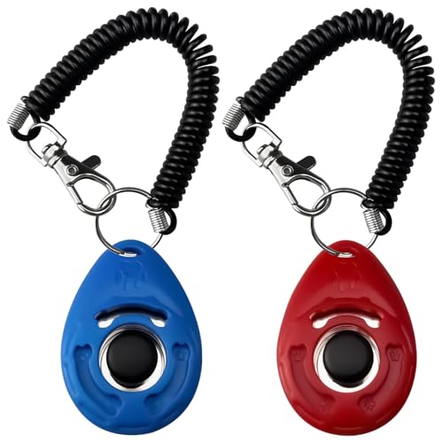 Dog Clicker for Training with Wrist Strap, Training Clicker for Puppy, Cat, Potty, Bird, Horse, Pet, Dog Clicker Trainer Training Tools, Behavior Aids, 2 Pack Black and White