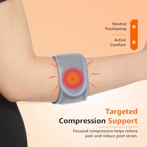 Image of Amazon Basics Tennis Elbow Support with Adjustable Strap | Targeted Compression for Elbow Comfort | Padded Design for Daily Use | Unisex