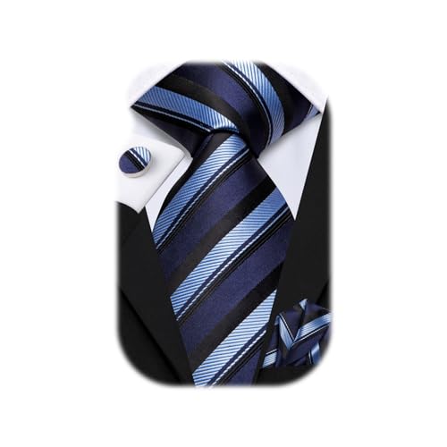 Image of Hi-Tie Men 63inches Tie Set Extra Long Necktie Paisley Tie Pocket Suqare Cufflinks Big and Tall Men Tie
