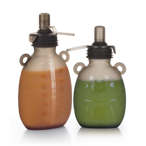 Image of haakaa Happii Bear Silicone Goody Pouch Combo,Reusable Baby Food Pouches for Homemade Organic Purees, Juices, Smoothies, and Yogurt - Perfect for Toddlers and Kids - 2 Pack, 6oz+9oz