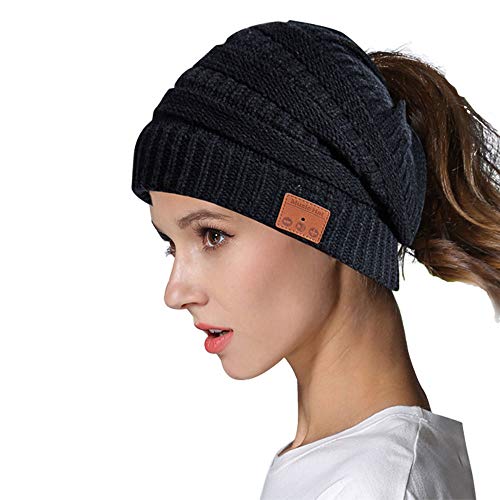 Bluetooth Beanie, Damen Pferdeschwanz Beanie Winter Music Hat Strickmütze mit Stereo Wireless Headphones | Einzigartige Tech-Geschenke zum